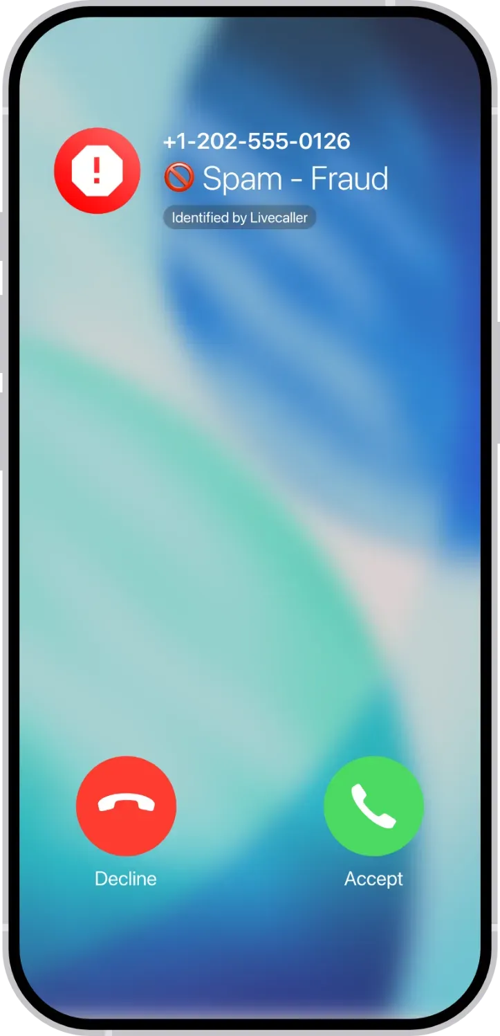 Livecaller app displaying caller's name for an unsaved number on iPhone