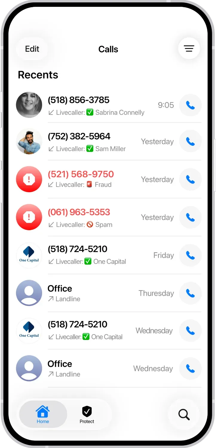 Livecaller works with your native phone app